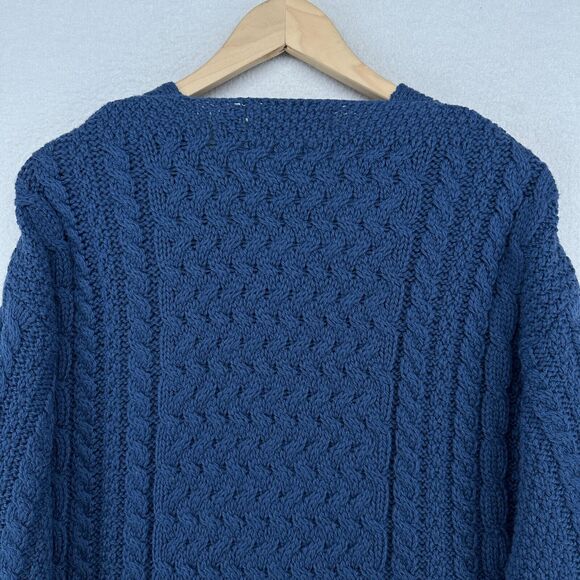 QUILLS Cardigan Womens M 100% Merino Wool Button Up Cable Fisherman Blue Ireland - Picture 4 of 12